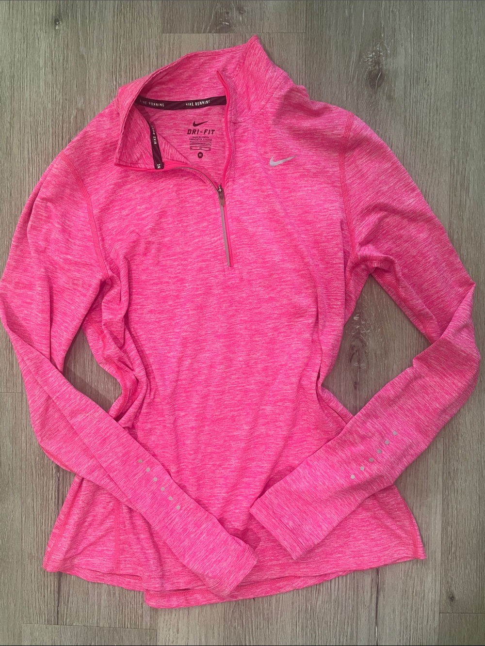 Nike Running Pink Melange Dri-FIT Quarter Zip Performance Pullover | Size M